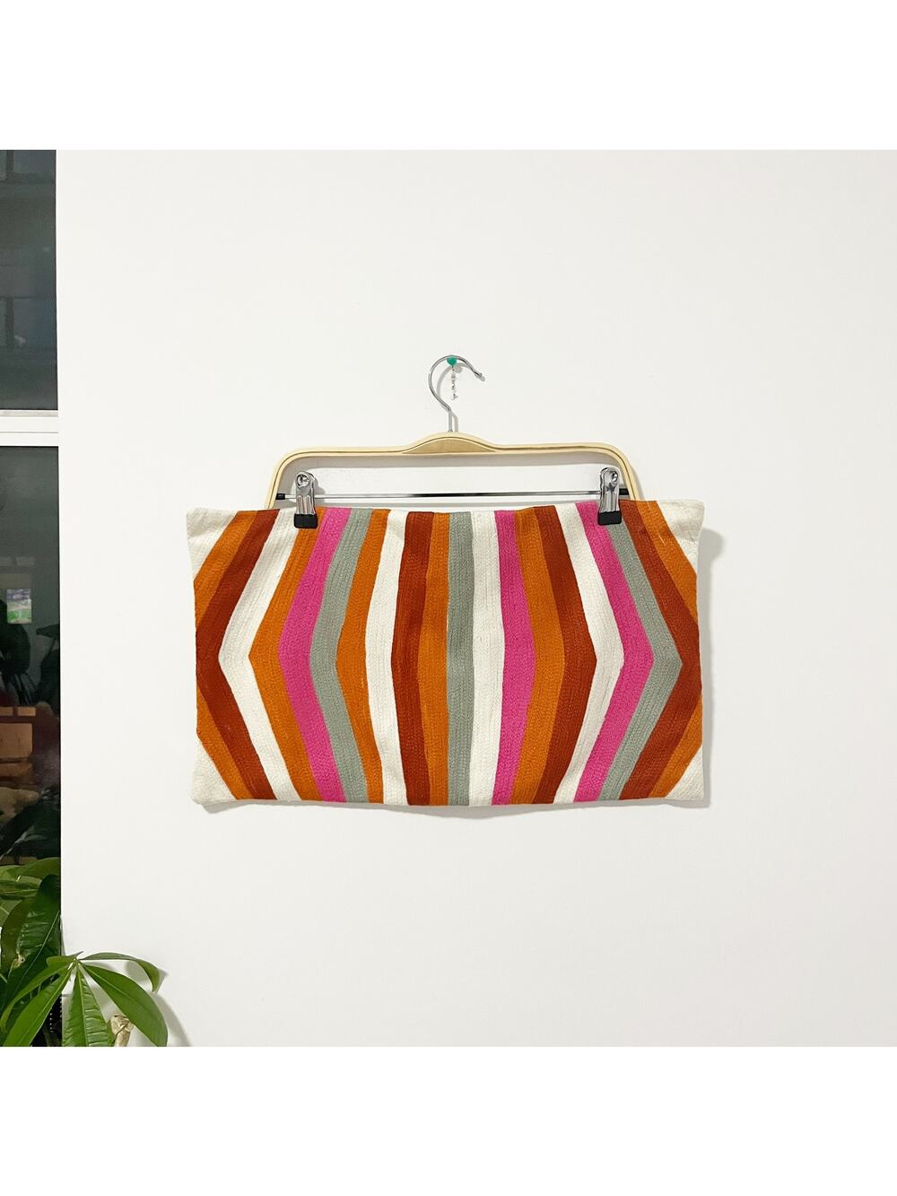 West Elm Orange Pink White Gray Striped Decorative Pillow Cover